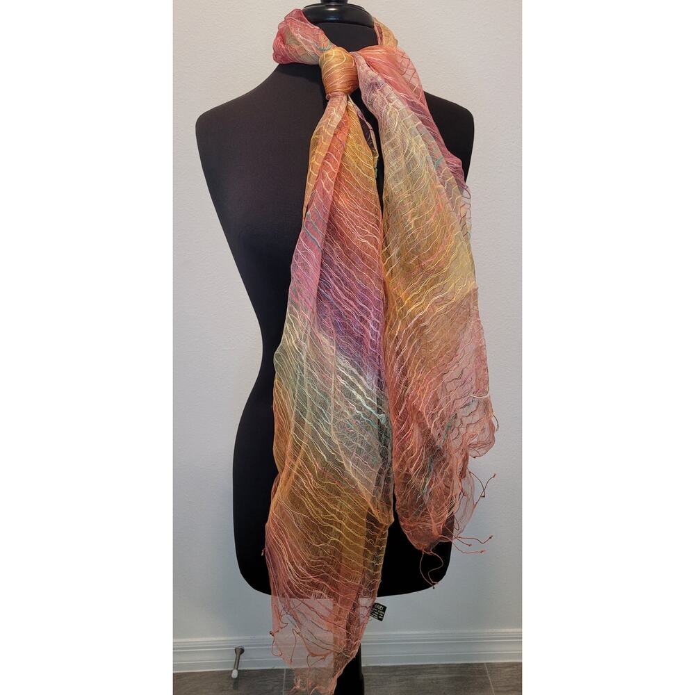 VTG Fleurs Natural Silk Fringe Wrap Boho Luxe Pastel